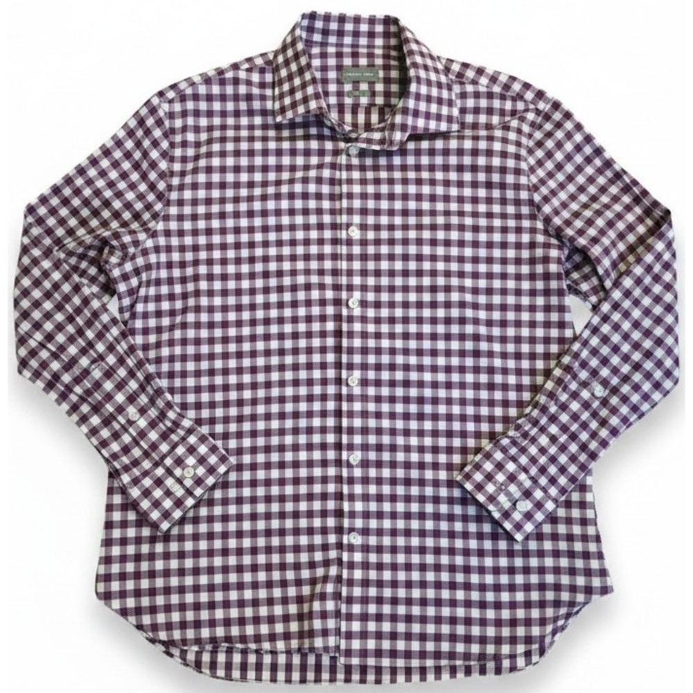 Michael Kors Mens XL 17 34/35 Purple White Plaid‎ Button Down Shirt Slim Fit
